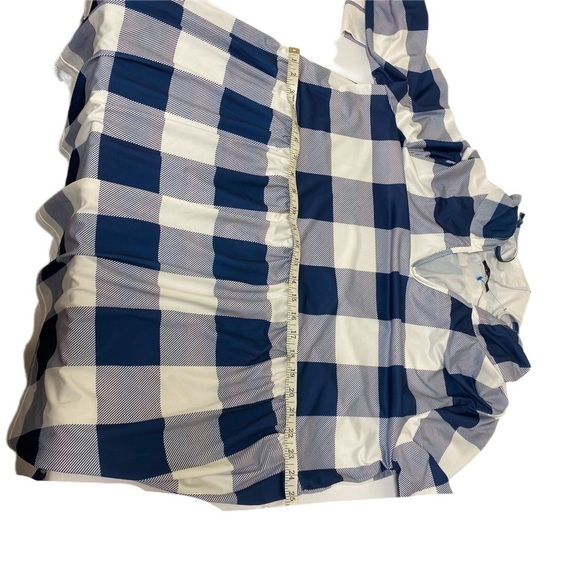 UDEAR Navy & White Buffalo Check Empire-Waist V-Neck Hooded Tunic Women size XXL - Picture 3 of 7